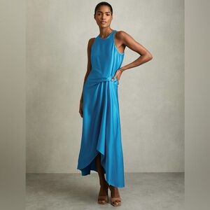 Reiss Micah Sleeveless Satin High-Low Maxi Dress in Blue Size 2 NWOT